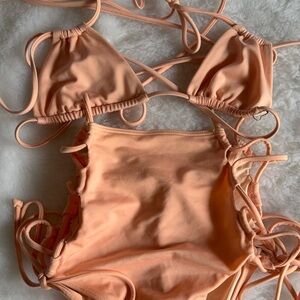 Women's Peach String Bikini Set - Classic Triangle Top & High-Waist Bottom